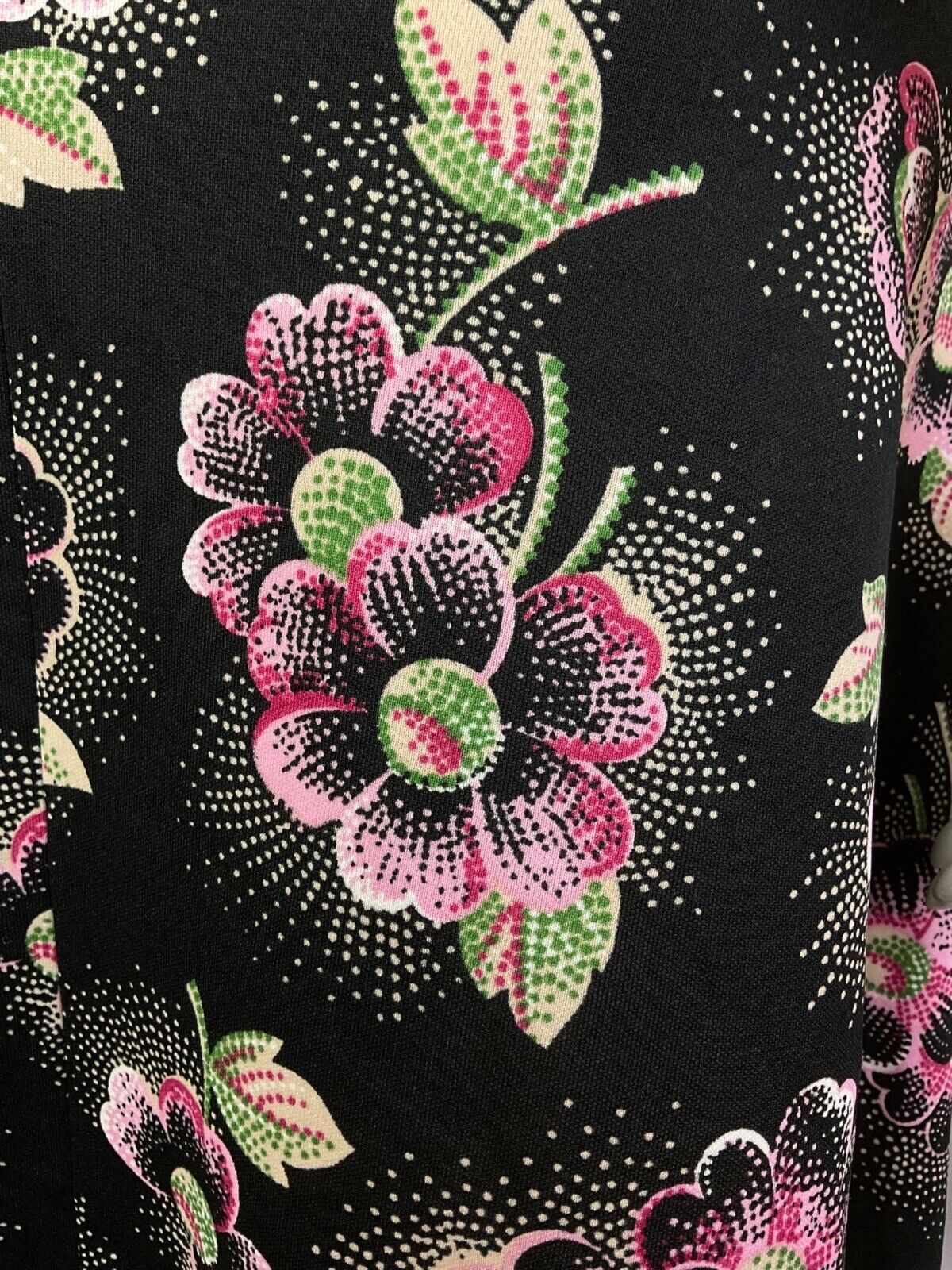 VINTAGE 60s 70s BLACK WHITE PINK FLORAL DOTTY MOD DAGGER SHIRT DRESS 12 14