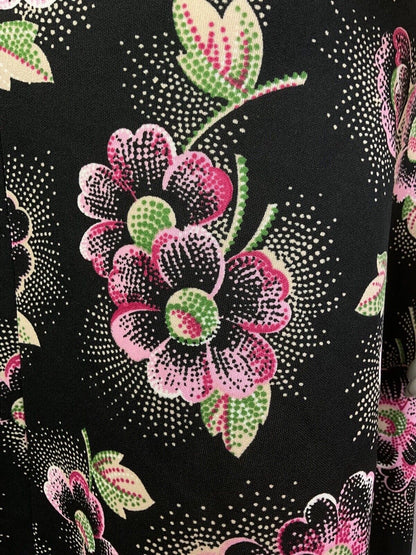 VINTAGE 60s 70s BLACK WHITE PINK FLORAL DOTTY MOD DAGGER SHIRT DRESS 12 14