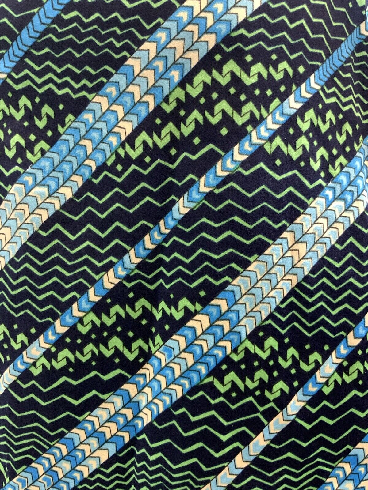 VTG 60s 70s BLUE GREEN WHITE STRIPED ZIG ZAG PSYCHEDELIC WING SHIRT DRESS 14 16