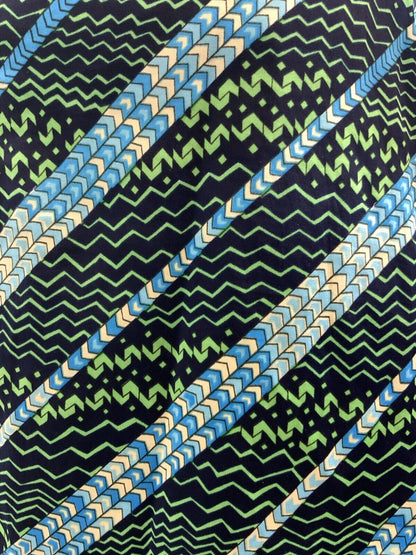 VTG 60s 70s BLUE GREEN WHITE STRIPED ZIG ZAG PSYCHEDELIC WING SHIRT DRESS 14 16