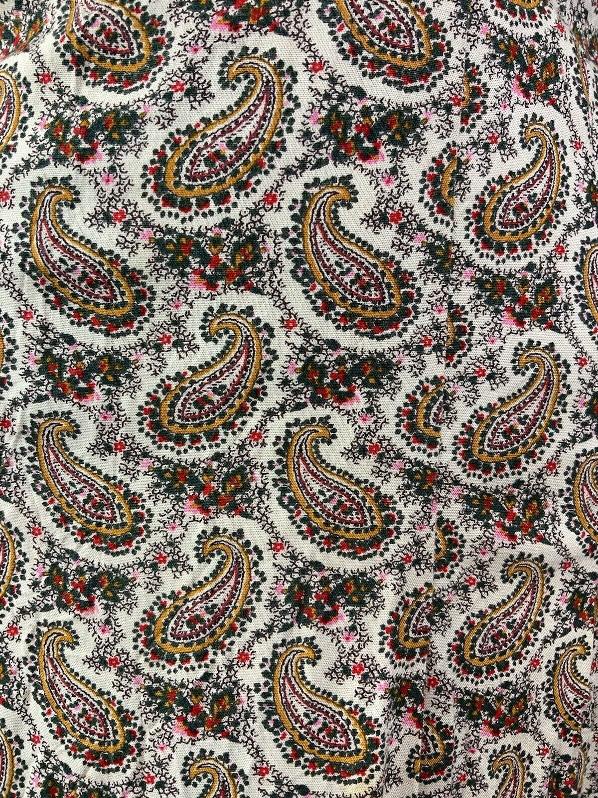 VINTAGE 60s 70s CREAM BROWN GREEN FLORAL PAISLEY BOTEH LONGLSEEVE SHIRT DRESS 10