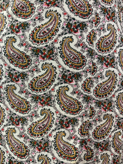 VINTAGE 60s 70s CREAM BROWN GREEN FLORAL PAISLEY BOTEH LONGLSEEVE SHIRT DRESS 10