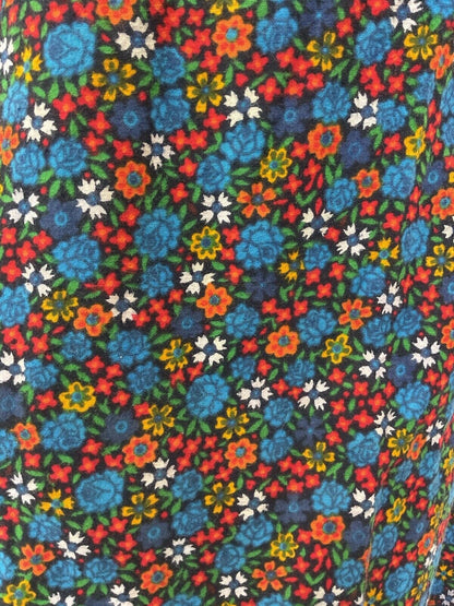 VINTAGE 60s 70s BLUE GREEN ORANGE DITSY FLORAL ROSE MOD SHIFT DRESS 10 12