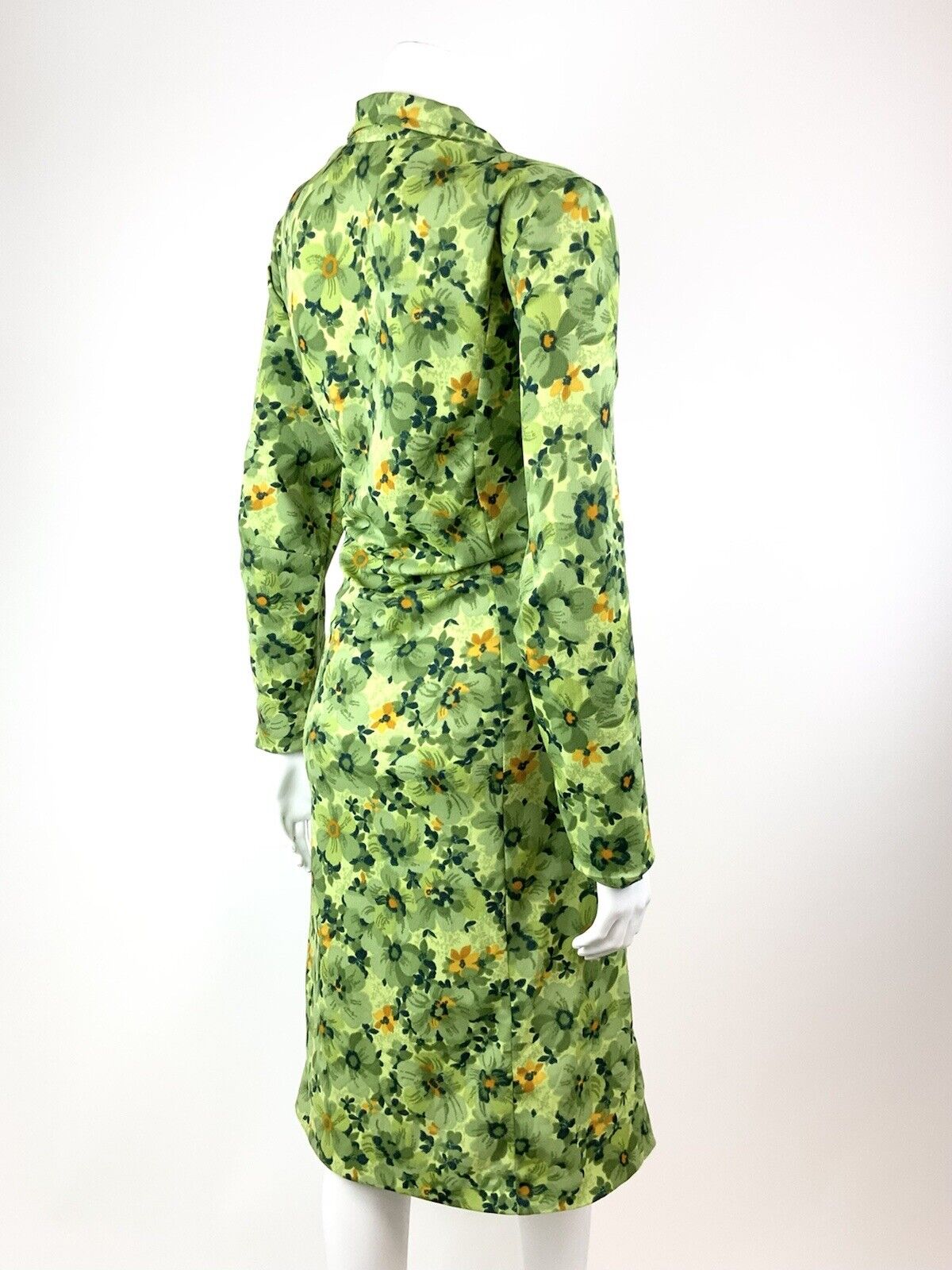 VINTAGE 60s 70s GREEN LIME ORANGE FLORAL PSYCHEDELIC MOD SHIRT DRESS 16