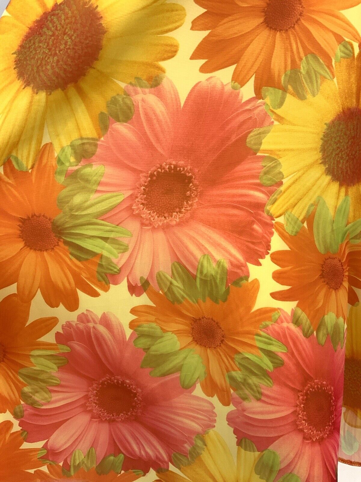 VINTAGE 60s 70s YELLOW ORANGE PINK FLOWER POWER GERBERA FLOATY SUMMER DRESS 8 10