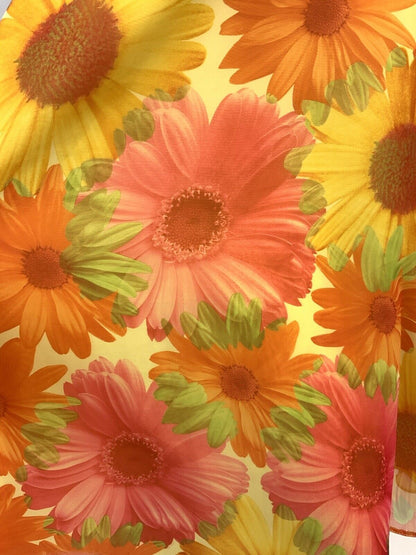 VINTAGE 60s 70s YELLOW ORANGE PINK FLOWER POWER GERBERA FLOATY SUMMER DRESS 8 10