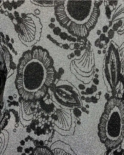 VINTAGE 60s 70s SILVER BLACK PSYCHEDELIC FLORAL MOD KNIT JUMPER TOP 10 12