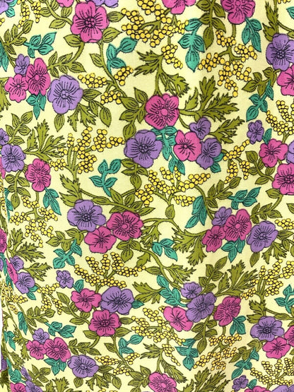 VINTAGE 60s 70s GREEN PINK PURPLE YELLOW FLORAL SLEEVELESS SHIRT DRESS 14 16