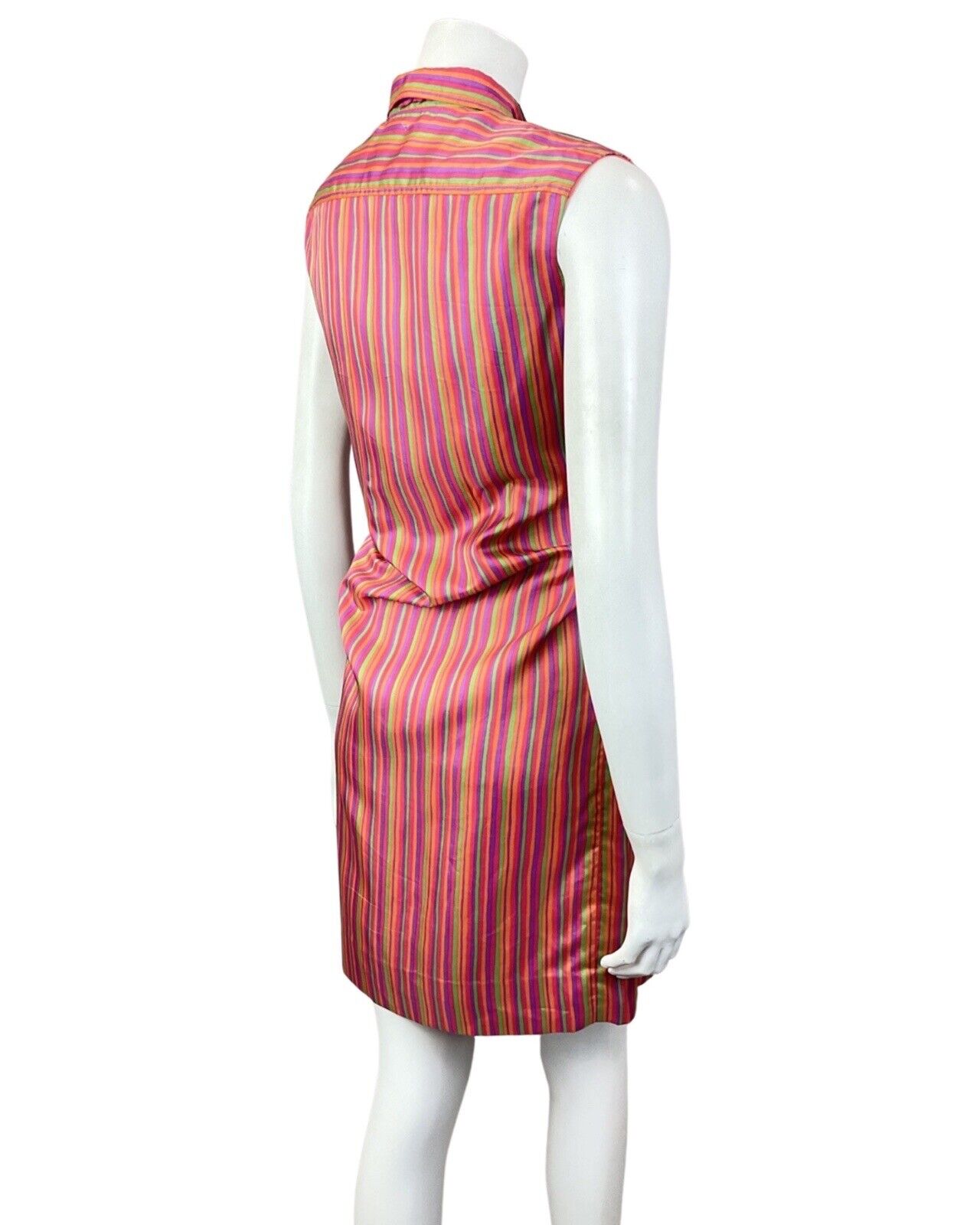 VINTAGE 60s 70s PINK GREEN PURPLE STRIPED SLEEVELESS MOD SHIFT DRESS 10 12