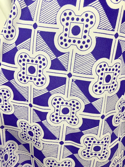 VINTAGE 60s 70s PURPLE WHITE LACE GEOMETRIC CHECKED MOD SWING DRESS 10 12