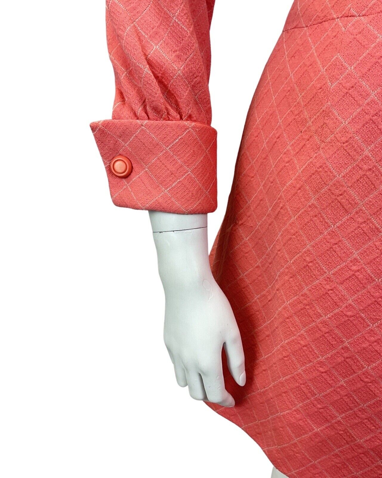 VINTAGE 60s 70s SALMON PINK WHITE GRID CHECKED MOD SCOOTER SHIFT DRESS 8