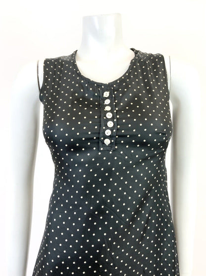 VINTAGE 60s 70s BLACK WHITE POLKA-DOT HALFTONE MOD SLEEVELESS SHIFT DRESS 8 10