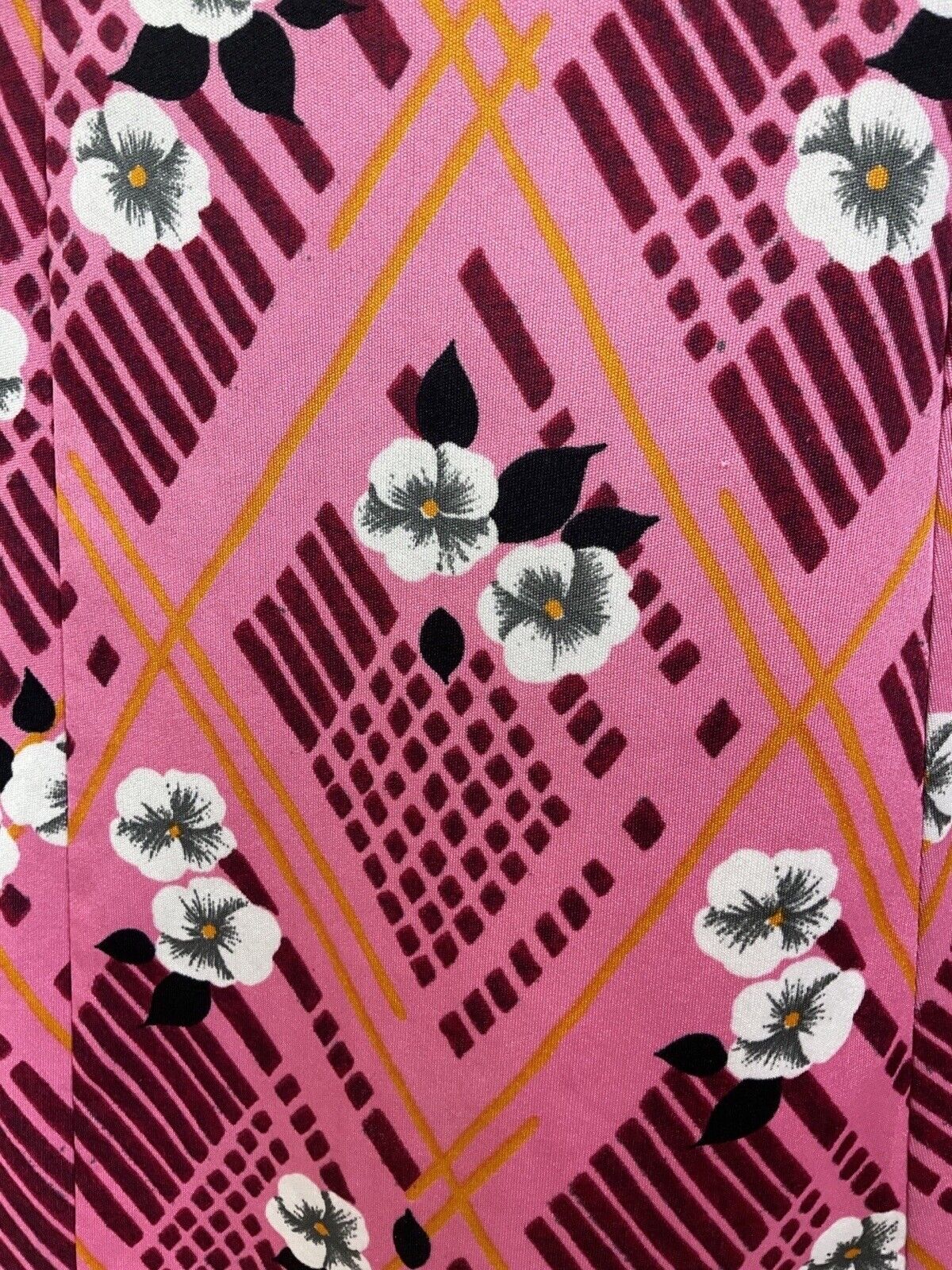 VINTAGE 60s 70s PINK PURPLE WHITE GEOMETRIC FLORAL WING COLLAR SHIRT DRESS 14 16