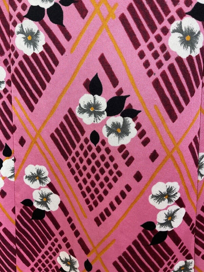 VINTAGE 60s 70s PINK PURPLE WHITE GEOMETRIC FLORAL WING COLLAR SHIRT DRESS 14 16