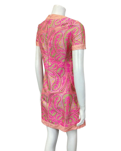 VINTAGE 60s 70s PINK PEACH LILAC GREEN PAISLEY MOD SHIFT DRESS 8 10