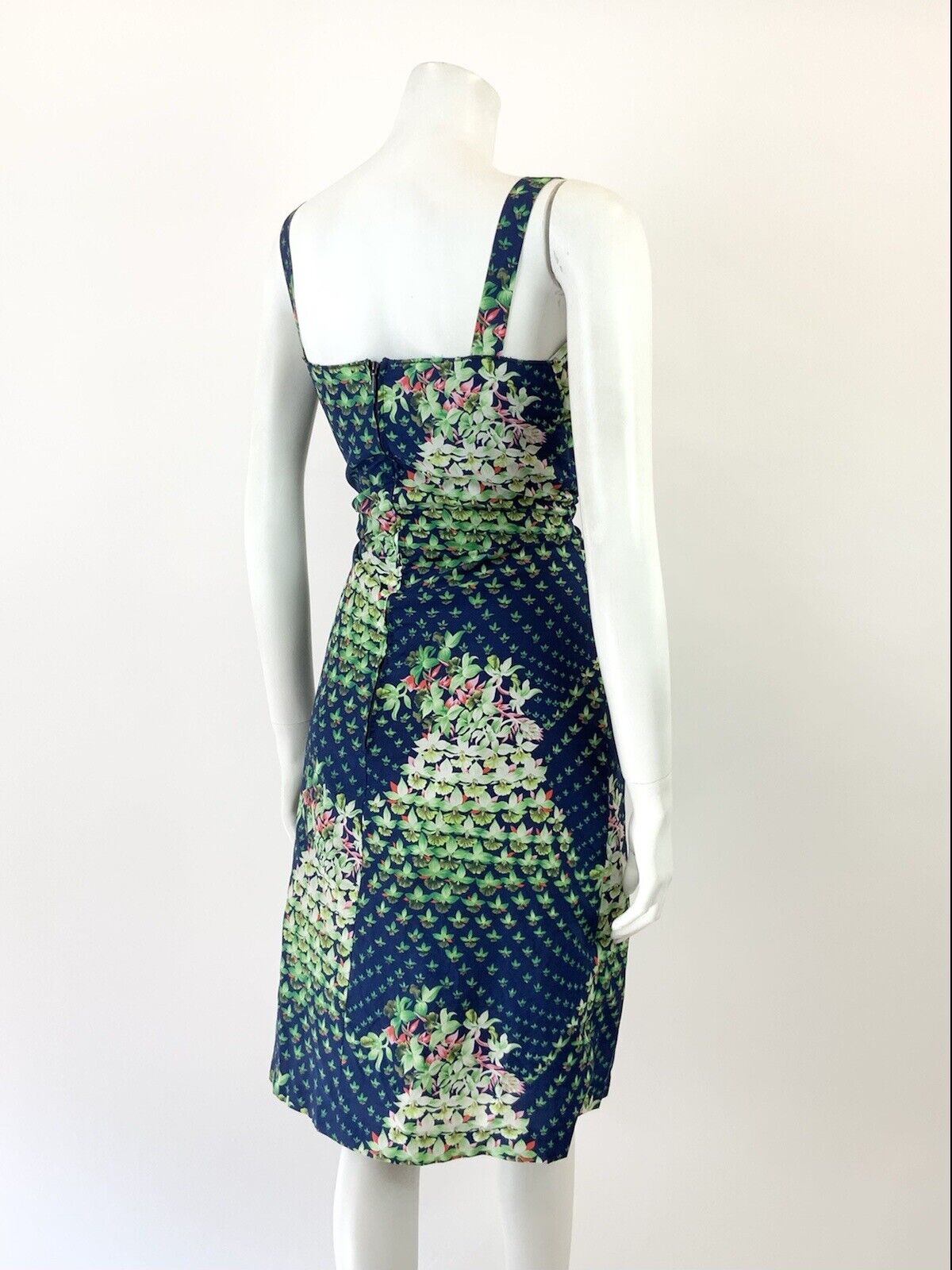 VINTAGE 60s 70s BLUE GREEN WHITE RED FLORAL OP ART STRAPPY SUN DRESS 8