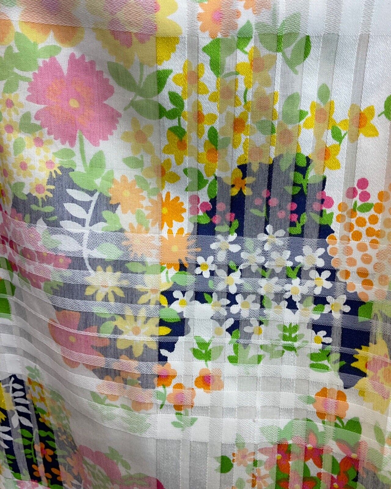 VINTAGE 60s 70s WHITE BLUE YELLOW CHECKED FLORAL DAISY MOD SHORT DRESS 10 12