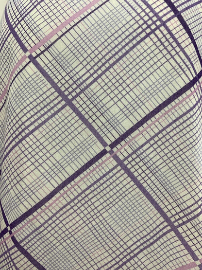 VINTAGE 60s 70s LILAC PURPLE WHITE GRID CHECKED DAGGER SHIRT DRESS 10 12