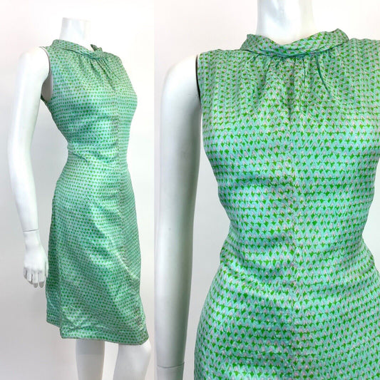 VINTAGE 60s 70s BLUE GREEN PINK GEOMETRIC SLEEVELESS MOD SHIFT DRESS 12