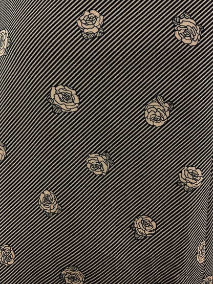 VINTAGE 60s 70s GOLD BLACK STRIPED ROSE FLORAL DAGGER SHIRT DRESS 10 12