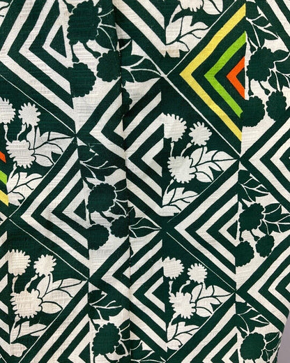 VINTAGE 60s 70s GREEN WHITE YELLOW GEOMETRIC BERRY FLORAL MOD SHIRT DRESS 12 14