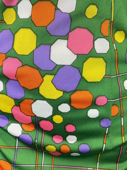 VINTAGE 60s 70s GREEN YELLOW PURPLE GEOMETRIC SLEEVELESS SUMMER DRESS 10