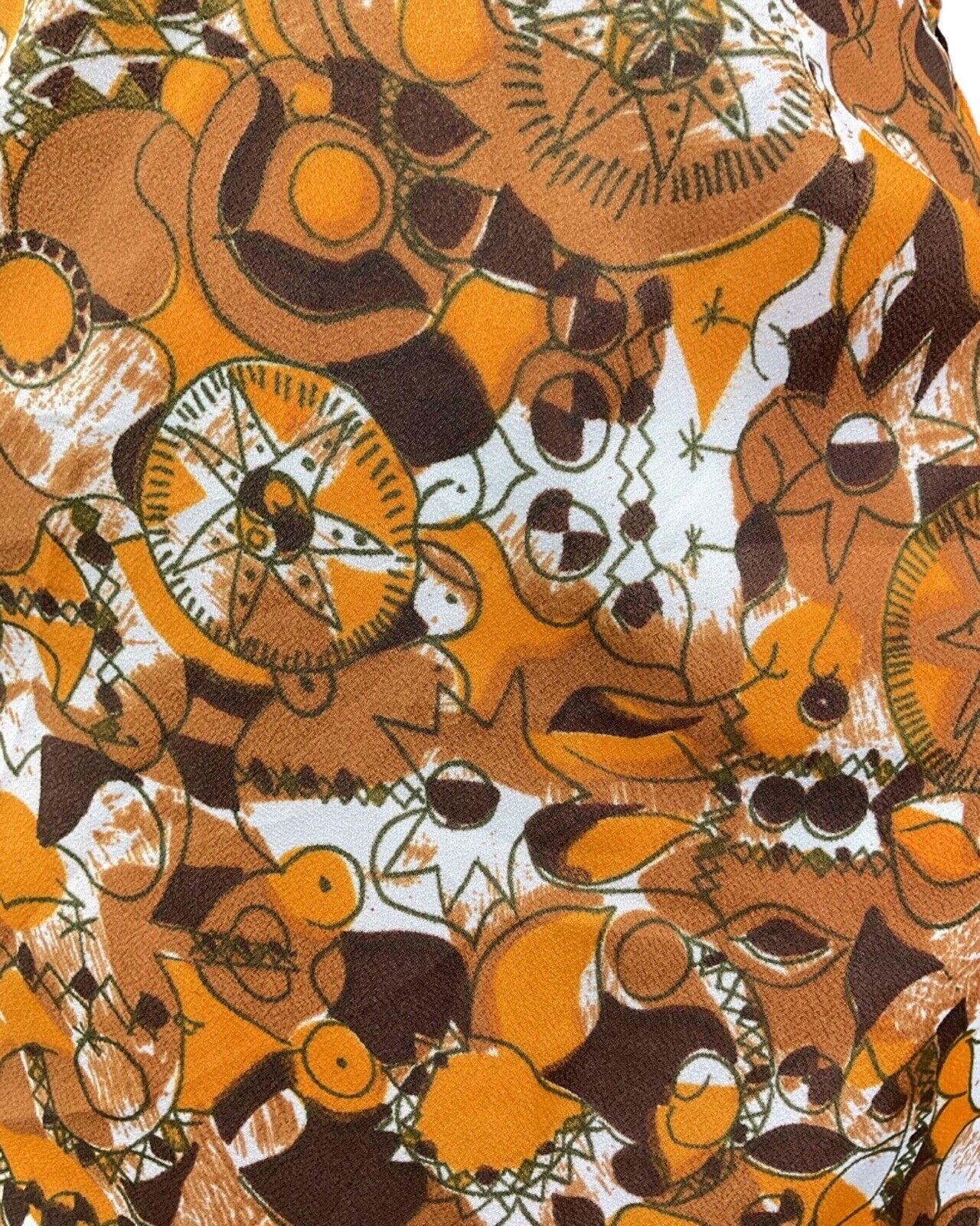 VINTAGE 60s 70s ORANGE BROWN WHITE PSYCHEDELIC ABSTRACT SLEEVELESS DRESS 10 12