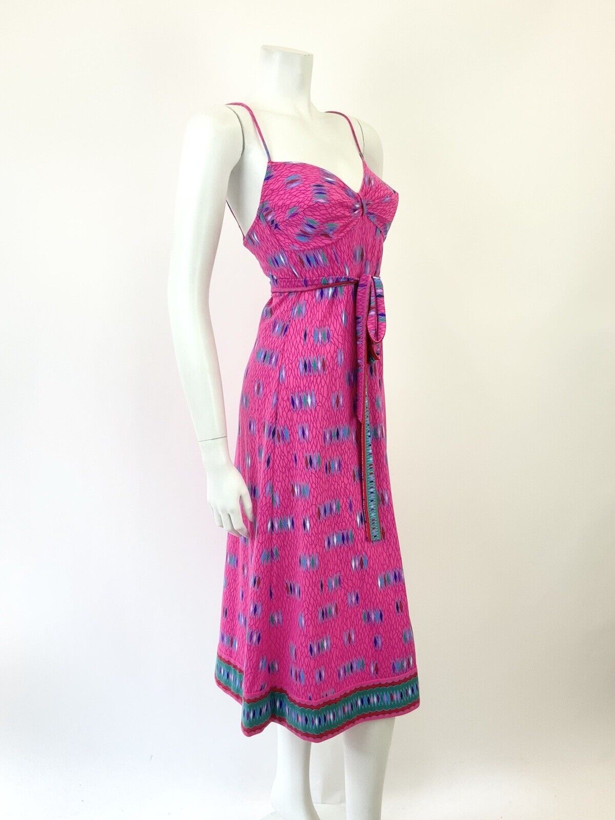 VTG 60s 70s BRIGHT PINK BLUE GREEN PSYCHEDELIC SWEETHEART STRAPPY SUNDRESS 8 10