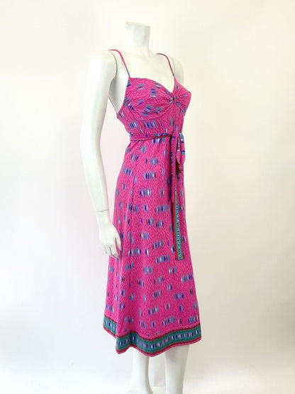 VTG 60s 70s BRIGHT PINK BLUE GREEN PSYCHEDELIC SWEETHEART STRAPPY SUNDRESS 8 10
