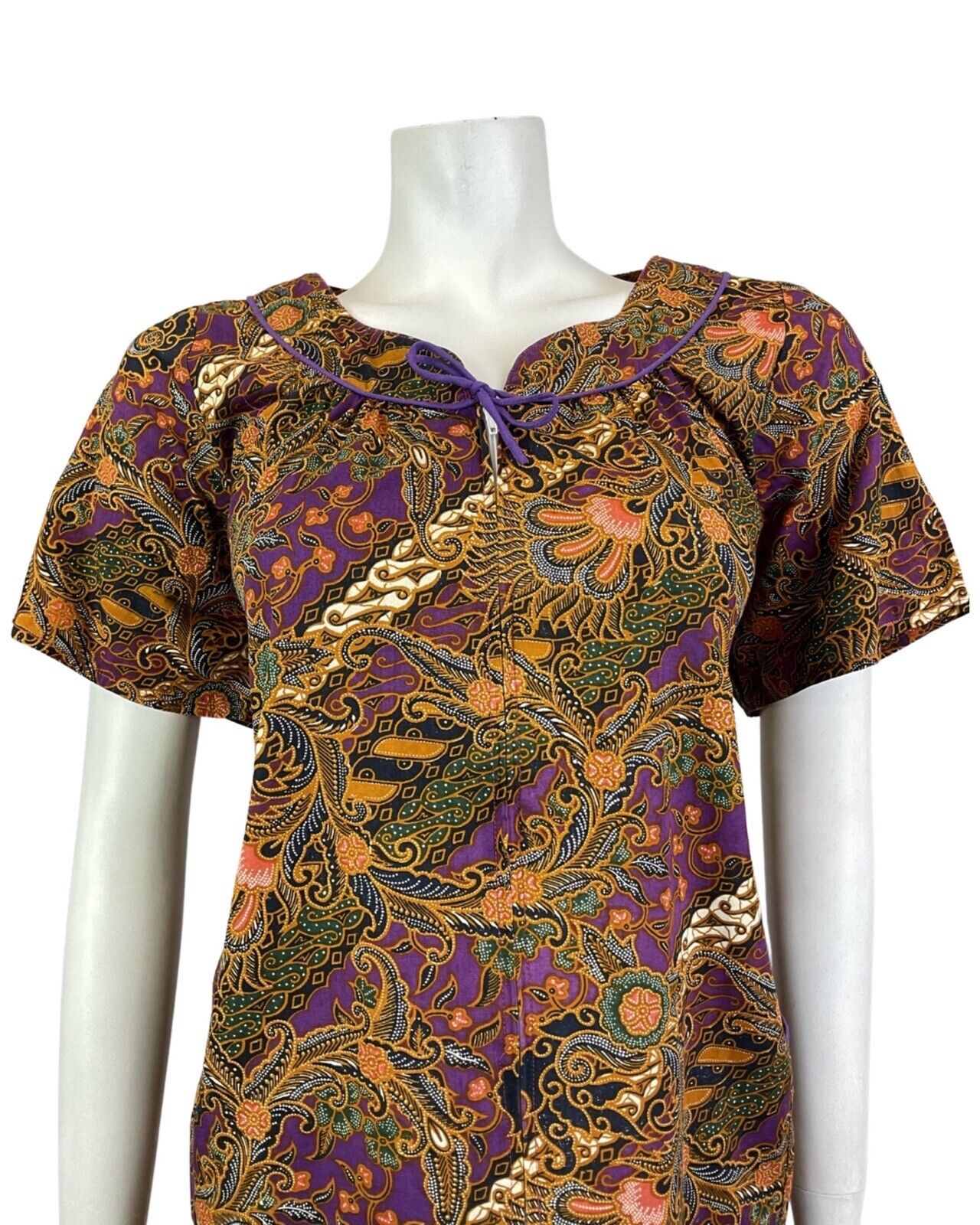 VINTAGE 60s 70s PURPLE GREEN GOLD PSYCHEDELIC FLORAL PAISLEY TENT DRESS 12 14