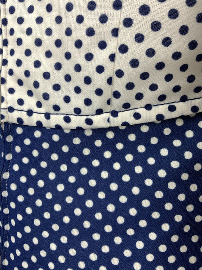VINTAGE 60s 70s BLUE WHITE RED POLKA-DOT BOW MOD SLEEVELESS DRESS 12 14