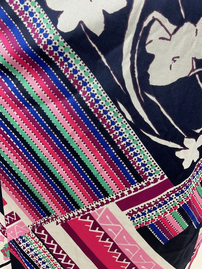 VINTAGE 60s 70s BLUE PINK WHITE PSYCHEDELIC STRIPED FLORAL BOW SHIRT DRESS 14 16