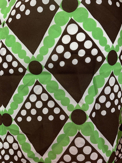 VINTAGE 60s 70s BROWN GREEN WHITE CHECKED GEOMETRIC PUSSYBOW MOD DRESS 10 12