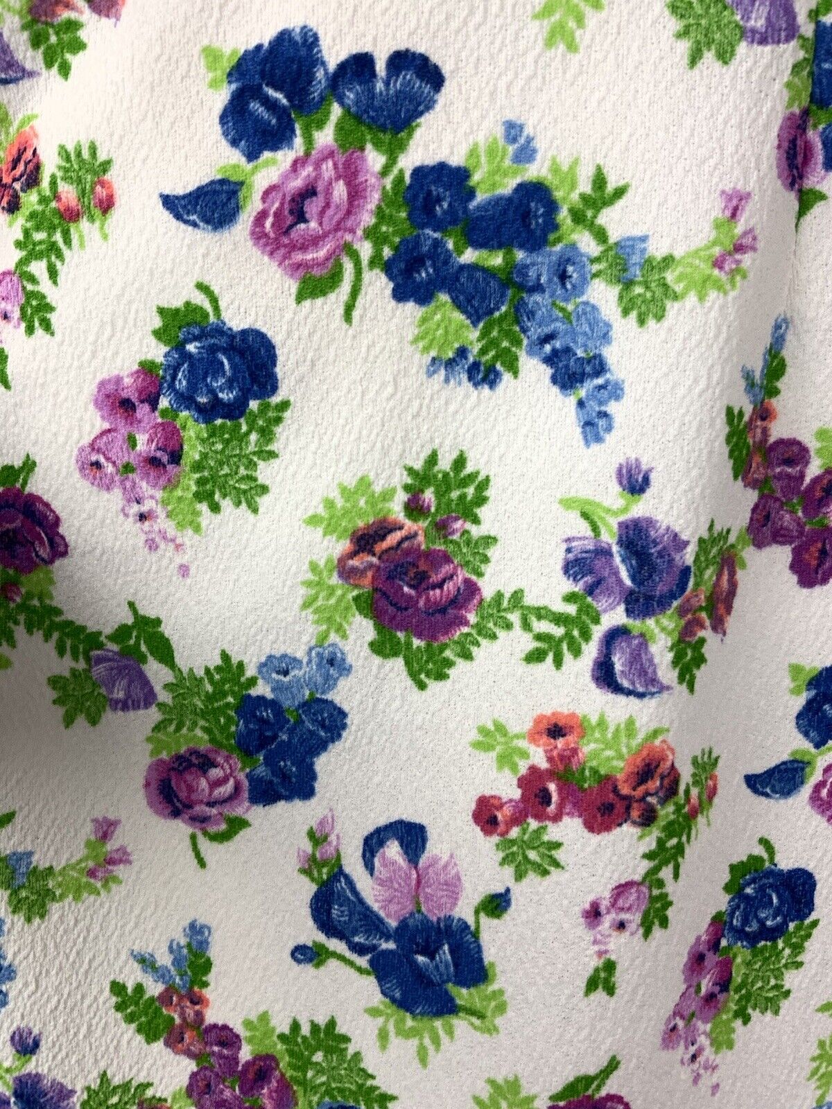 VINTAGE 60s 70s WHITE BLUE PURPLE GREEN FLORAL ROSE DAGGER COLLAR DRESS 10