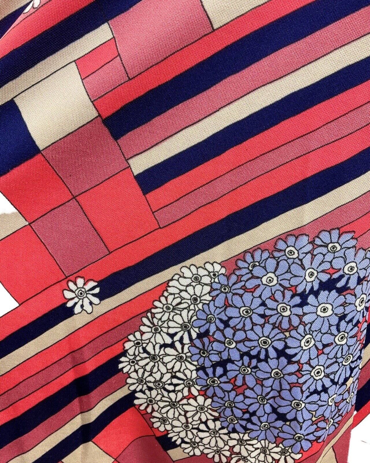 VINTAGE 60s 70s PINK BLUE CREAM GEOMETRIC FLORAL DAISY SLEEVELESS DRESS 12 14