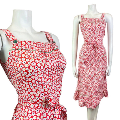 VINTAGE 60s 70s RED WHITE BLUE DAISY FLOWER MOD PRAIRIE SUMMER SUN-DRESS 8 10