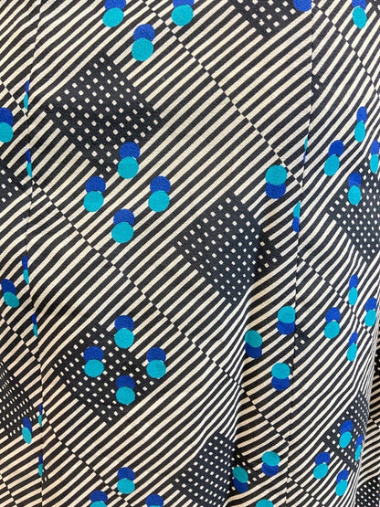 VINTAGE 60s 70s BLACK WHITE BLUE STRIPED GEOMETRIC MOD DAGGER SHIRT DRESS 12 14