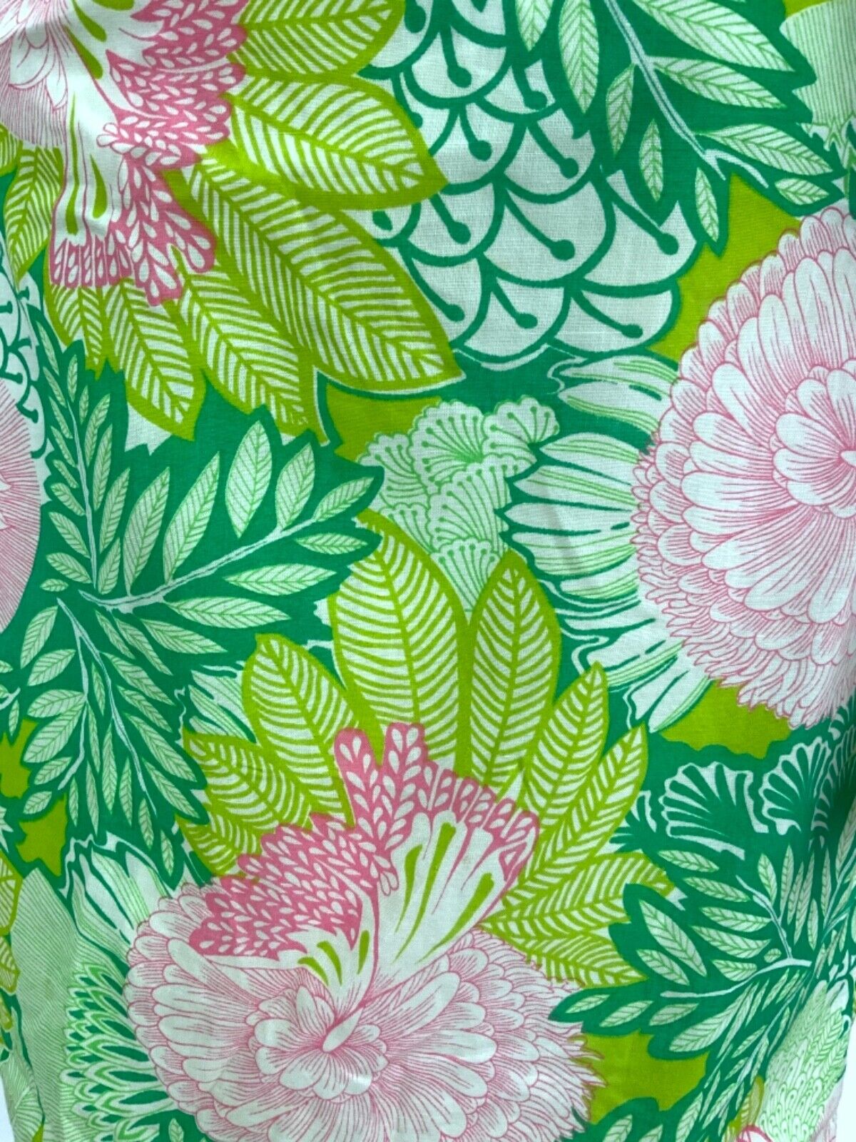 VINTAGE 60s 70s GREEN WHITE PINK FLORAL LEAFY PSYCHEDELIC SHIRT DRESS 14