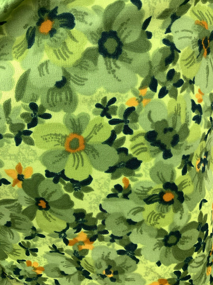 VINTAGE 60s 70s GREEN LIME ORANGE FLORAL PSYCHEDELIC MOD SHIRT DRESS 16