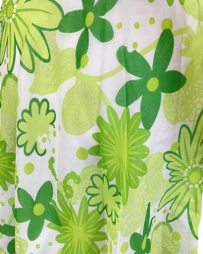 VINTAGE 60s 70s LIME FOREST APPLE GREEN FLORAL DAISY MOD SHIRT DRESS 10 12