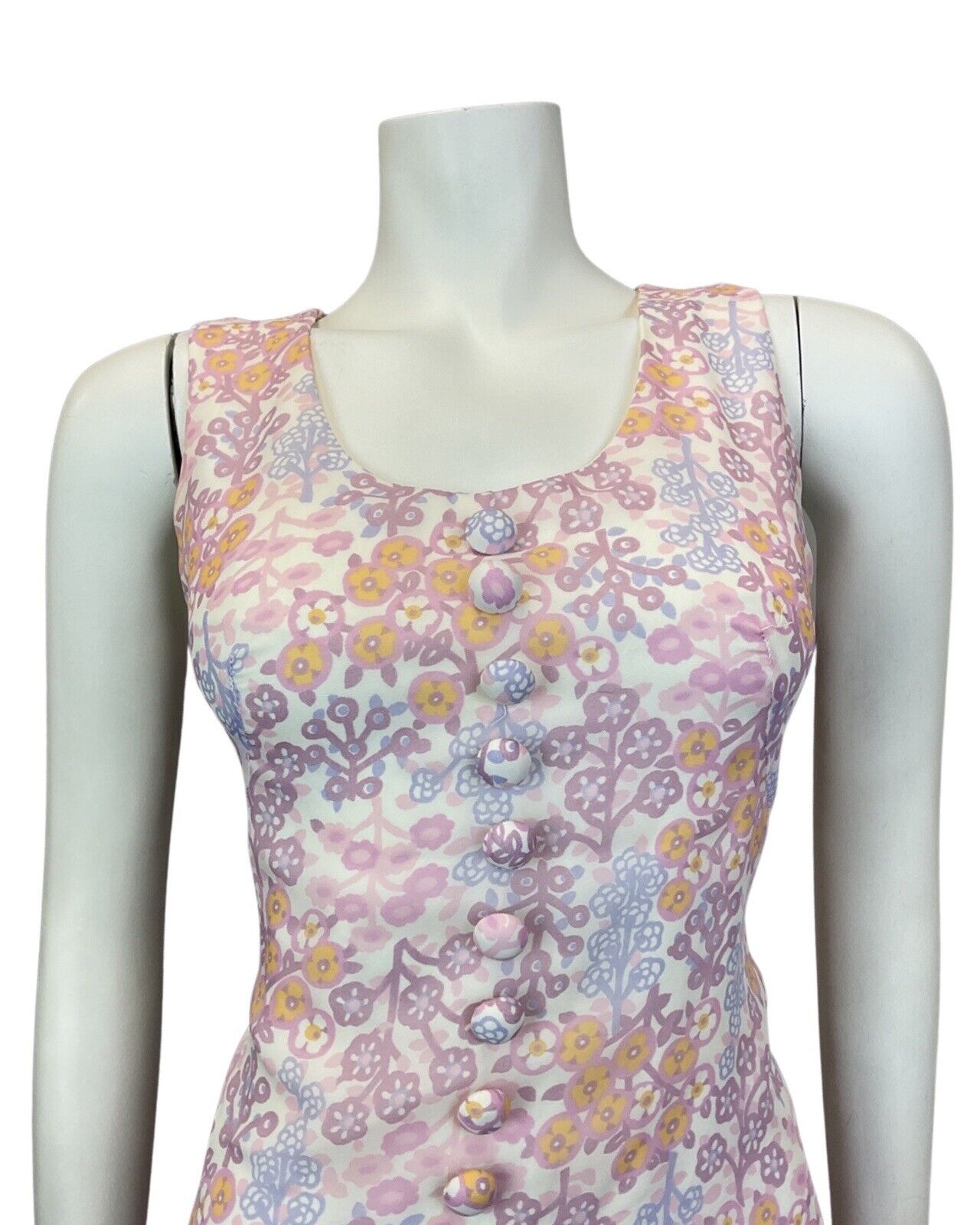 VTG 60s 70s PURPLE WHITE ORANGE FLORAL RUFFLED BETTY BARCLAY SUMMER DRESS 10