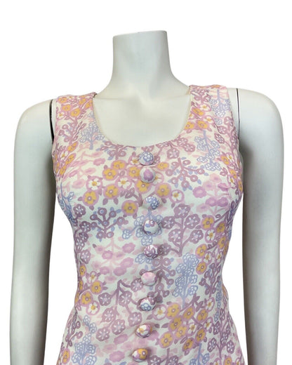 VTG 60s 70s PURPLE WHITE ORANGE FLORAL RUFFLED BETTY BARCLAY SUMMER DRESS 10