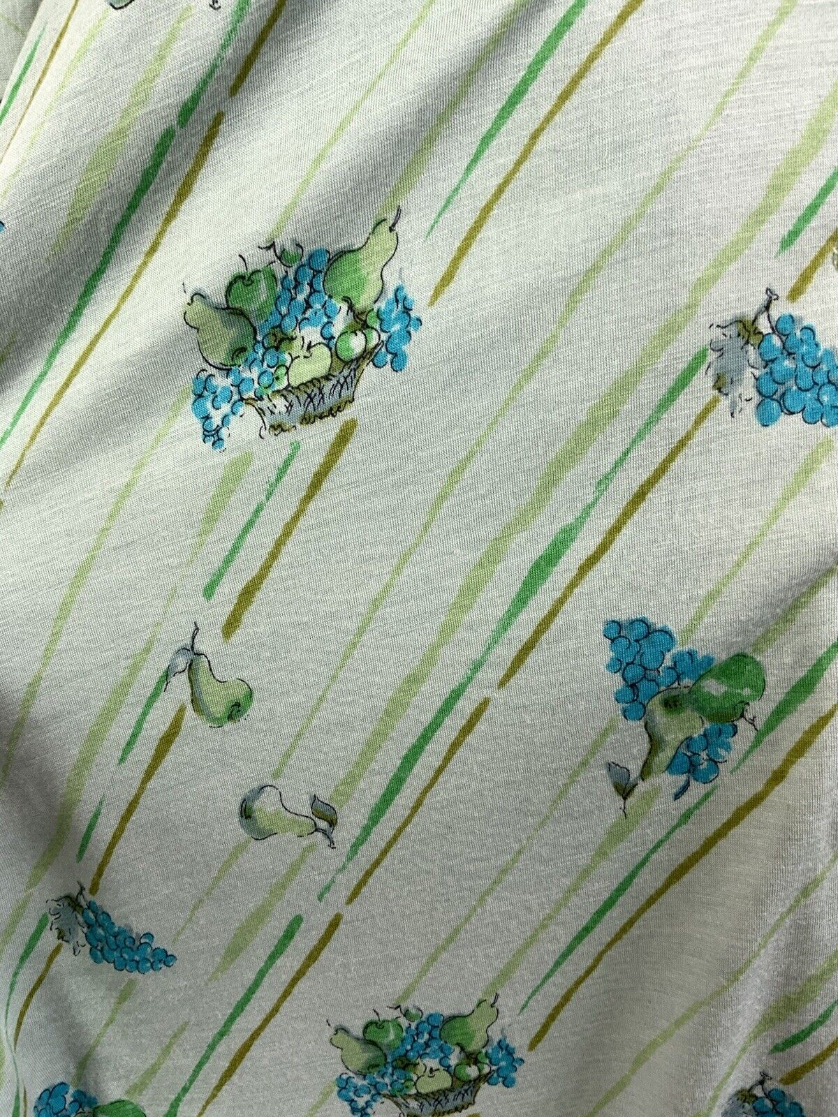 VTG 60s 70s GREEN BLUE YELLOW STRIPED FRUIT GRAPES MOD DAGGER SHIRT DRESS 8 10