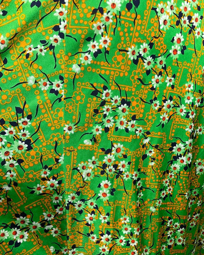 VINTAGE 60s 70s GREEN YELLOW BLUE FLORAL HAWAIIAN HALTER SUMMER SWING DRESS 8 10