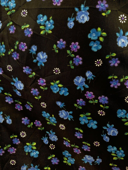 VINTAGE 60s 70s BLACK BLUE PURPLE FLORAL ROSE DAISY FITTED WIGGLE DRESS 10 12