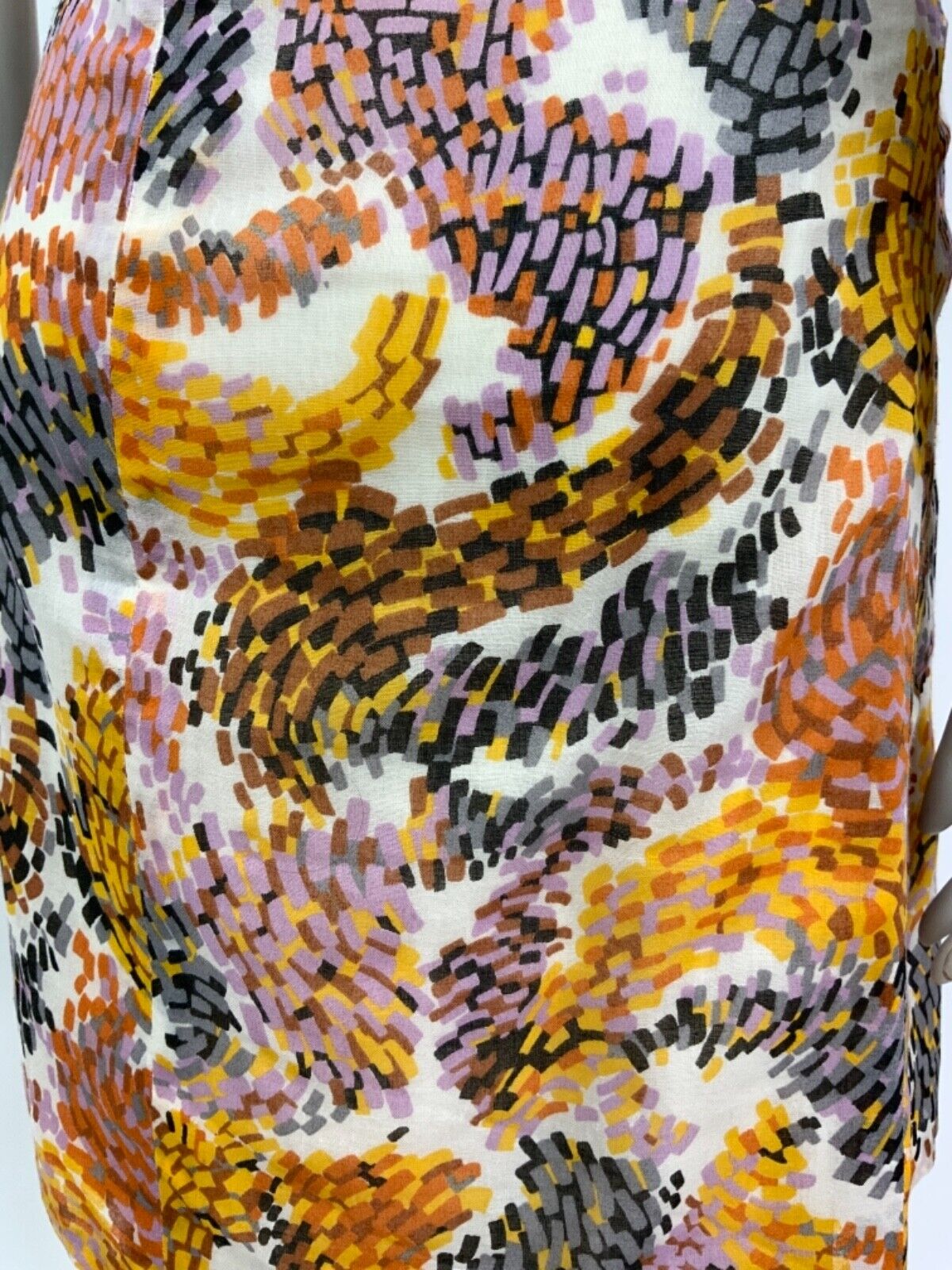 VINTAGE 60s 70s WHITE BROWN ORANGE YELLOW PSYCHEDELIC WING COLLAR DRESS 10