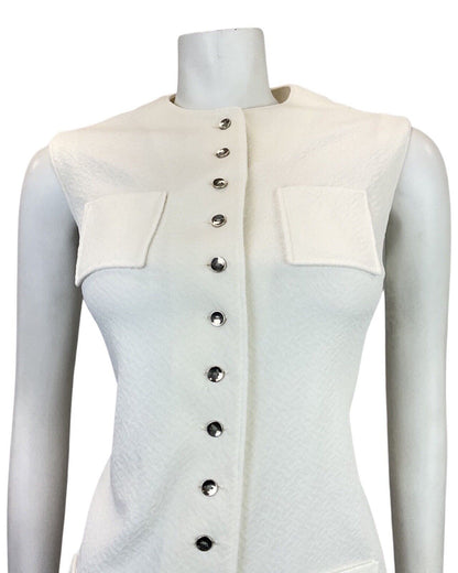 VINTAGE 60s 70s BRIGHT WHITE SILVER SLEEVELESS MOD SHORT SHIFT DRESS 10 12