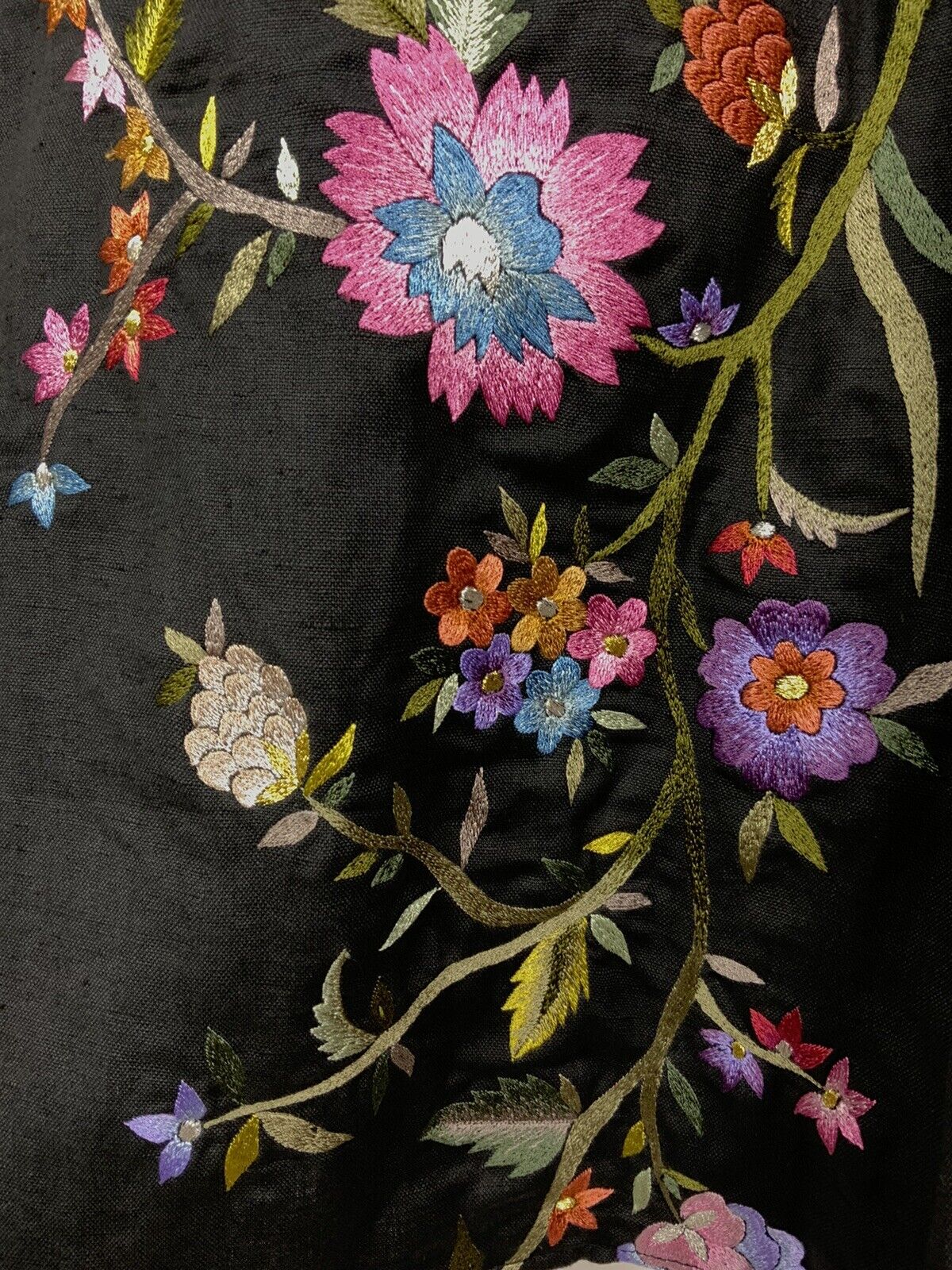 VINTAGE 70s STYLE 90s BLACK RED PURPLE BLUE FLORAL EMBROIDERED DRESS 12 14