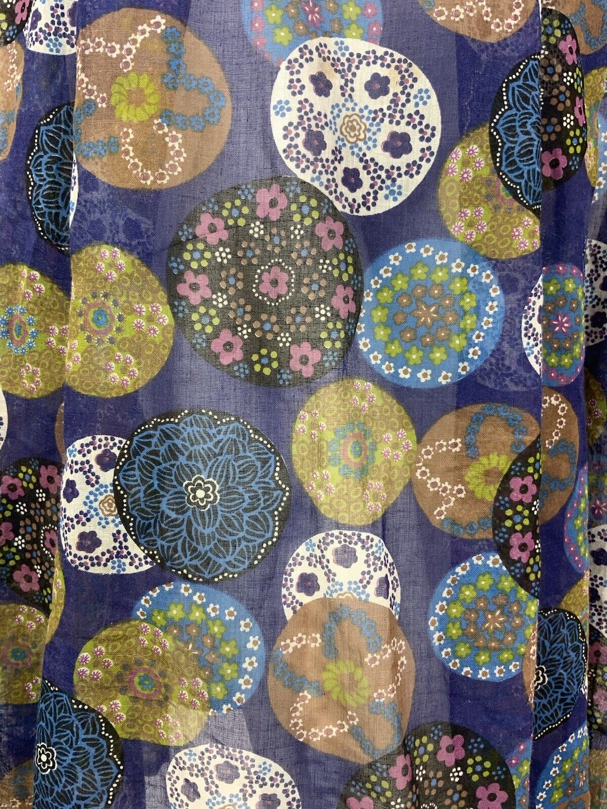 VINTAGE 60s 70s BLUE BLUE PINK GREEN DOTTY FLORAL MANDALA SHEER SUMMER DRESS 12