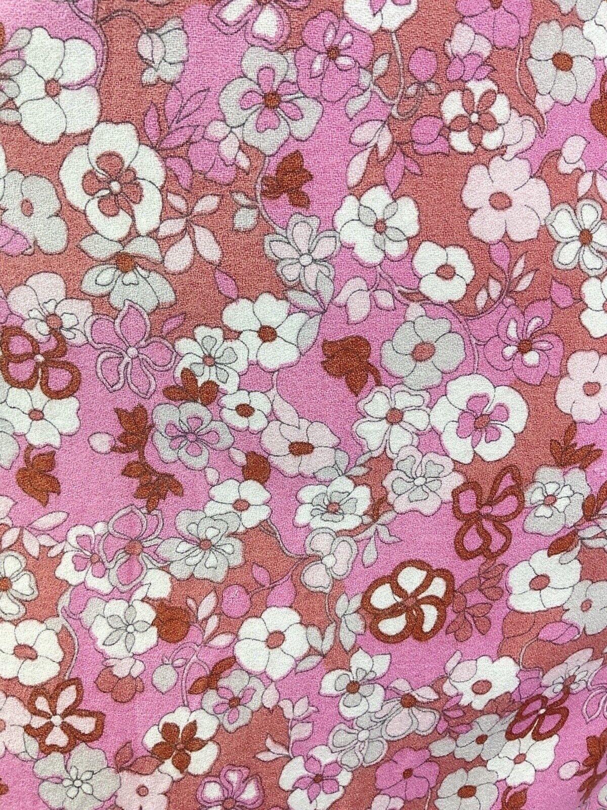 VINTAGE 60s 70s PINK WHITE PURPLE DAISY FLOWER SHIRRED MOD SUMMER DRESS 10 12